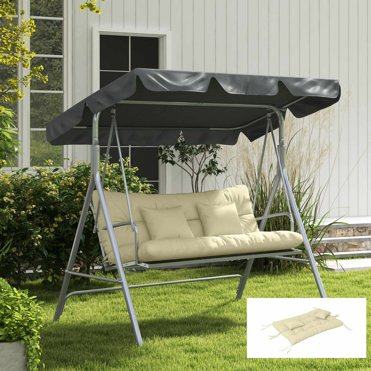 Outdoor Chair Cushion Set, Water-Repellent, 150x50 cm, Cream