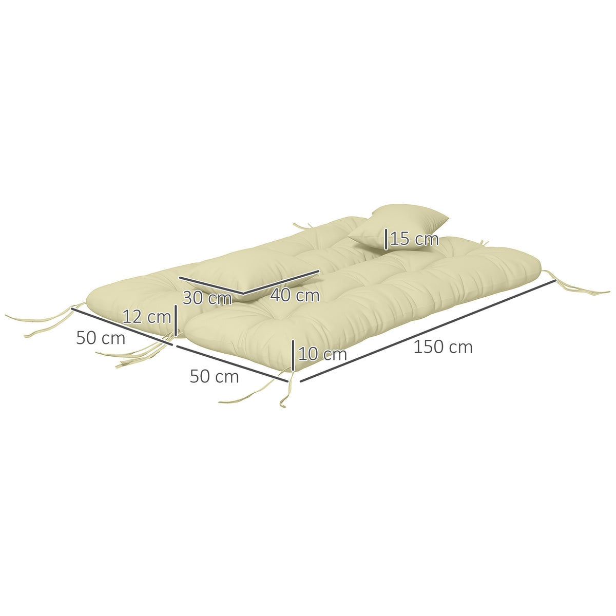 Outdoor Chair Cushion Set, Water-Repellent, 150x50 cm, Cream