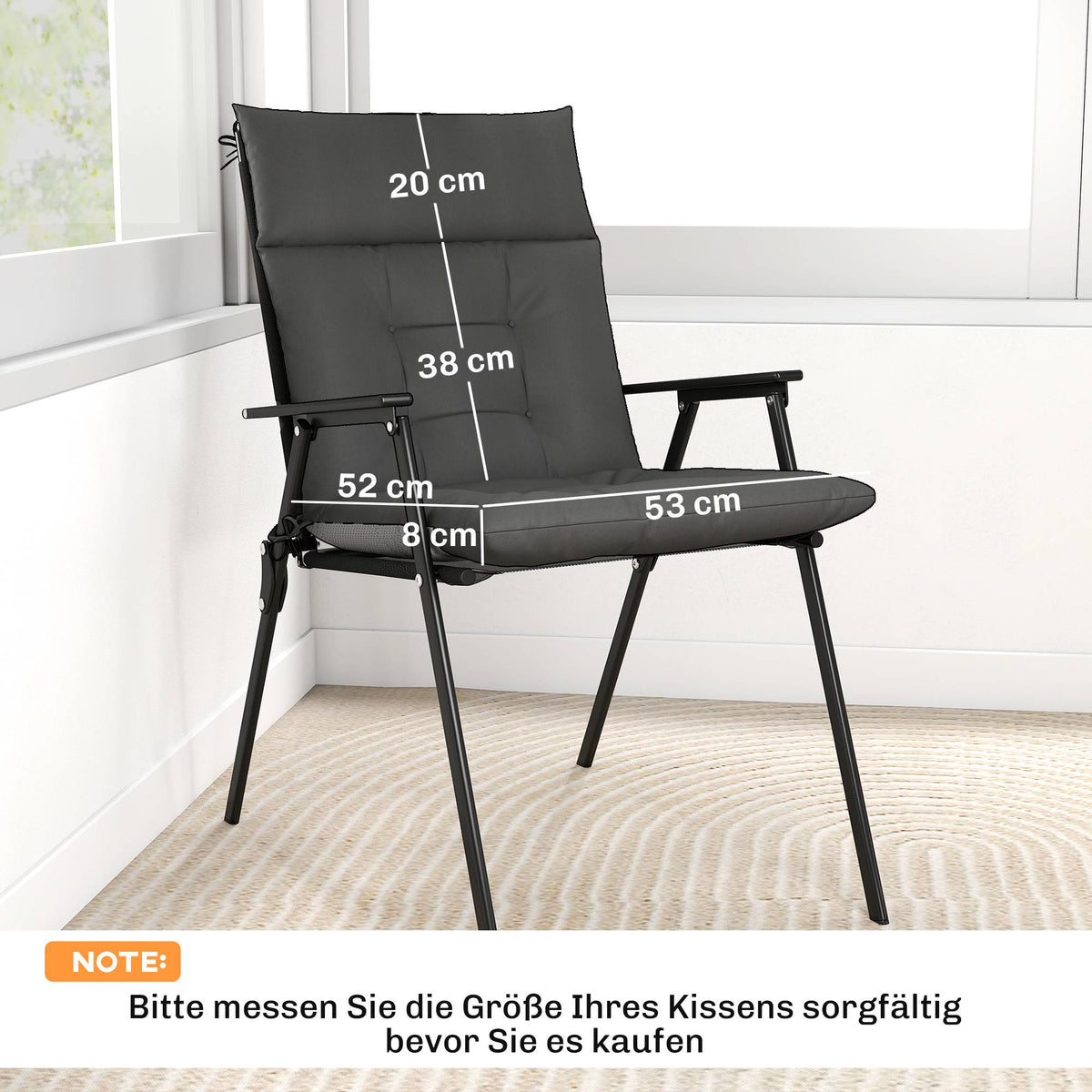 Outdoor Chair Cushion Set, Water-Repellent, Non-Slip, Dark Grey