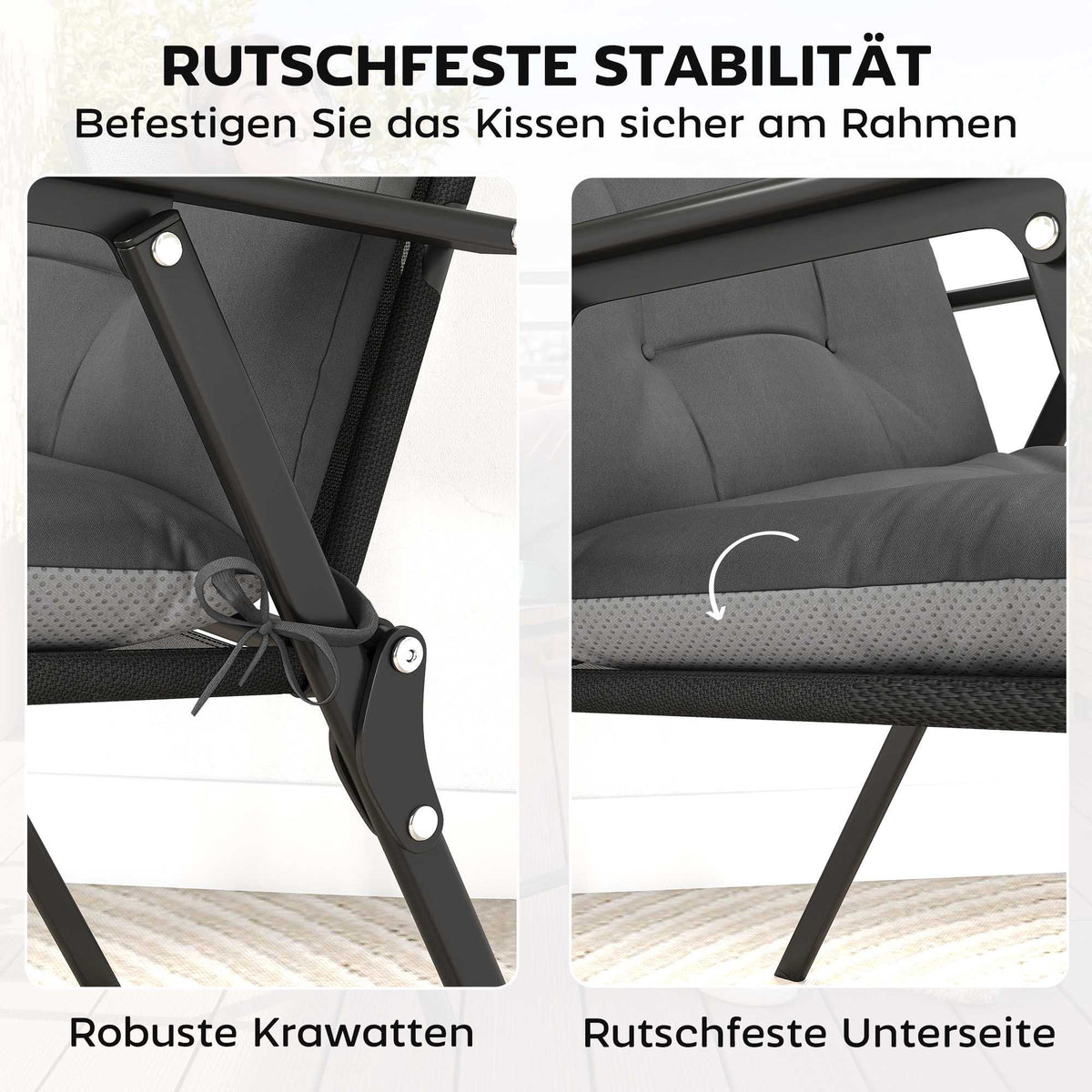 Outdoor Chair Cushion Set, Water-Repellent, Non-Slip, Dark Grey