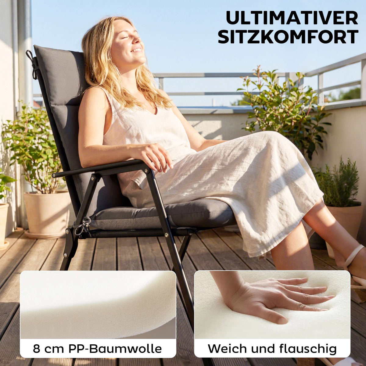 Outdoor Chair Cushion Set, Water-Repellent, Non-Slip, Dark Grey