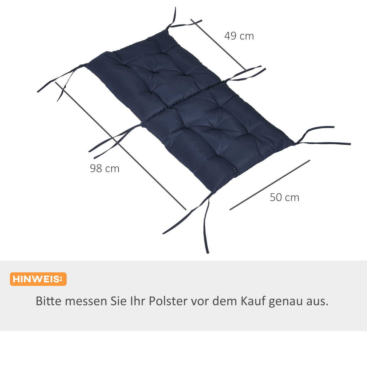 Outdoor Chair Cushions Set, 98x50 cm, Dark Blue, 8 cm Thick