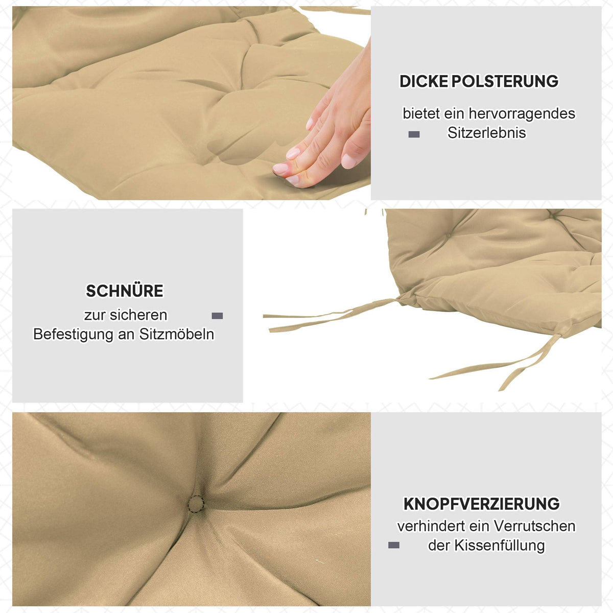 Outdoor Chair Cushions Set, 98x50 cm, Khaki, 8 cm Thick