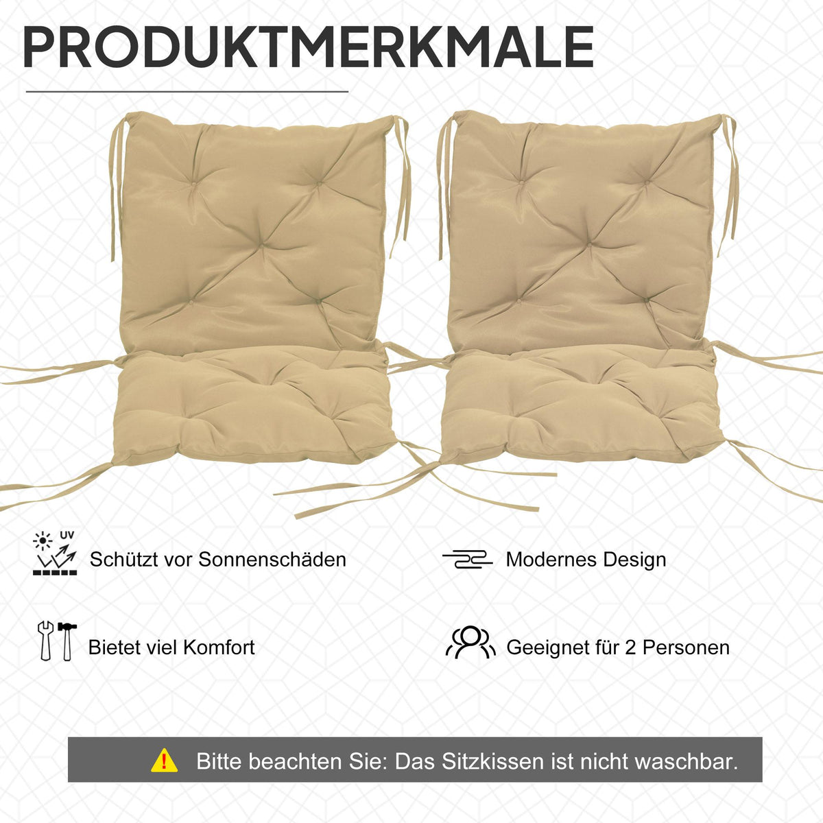 Outdoor Chair Cushions Set, 98x50 cm, Khaki, 8 cm Thick