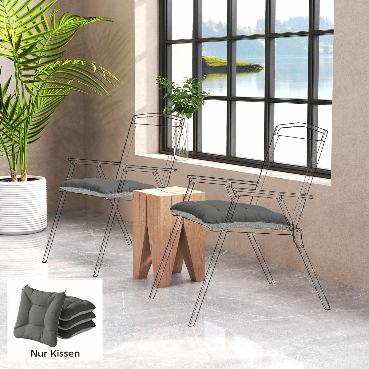 Outdoor Chair Cushions Set of 4, Non-Slip, 39.5x39.5x10 cm