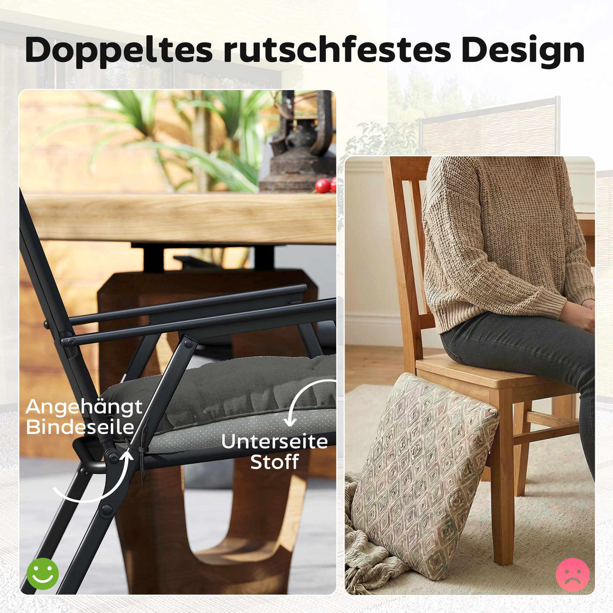 Outdoor Chair Cushions Set of 4, Non-Slip, 39.5x39.5x10 cm