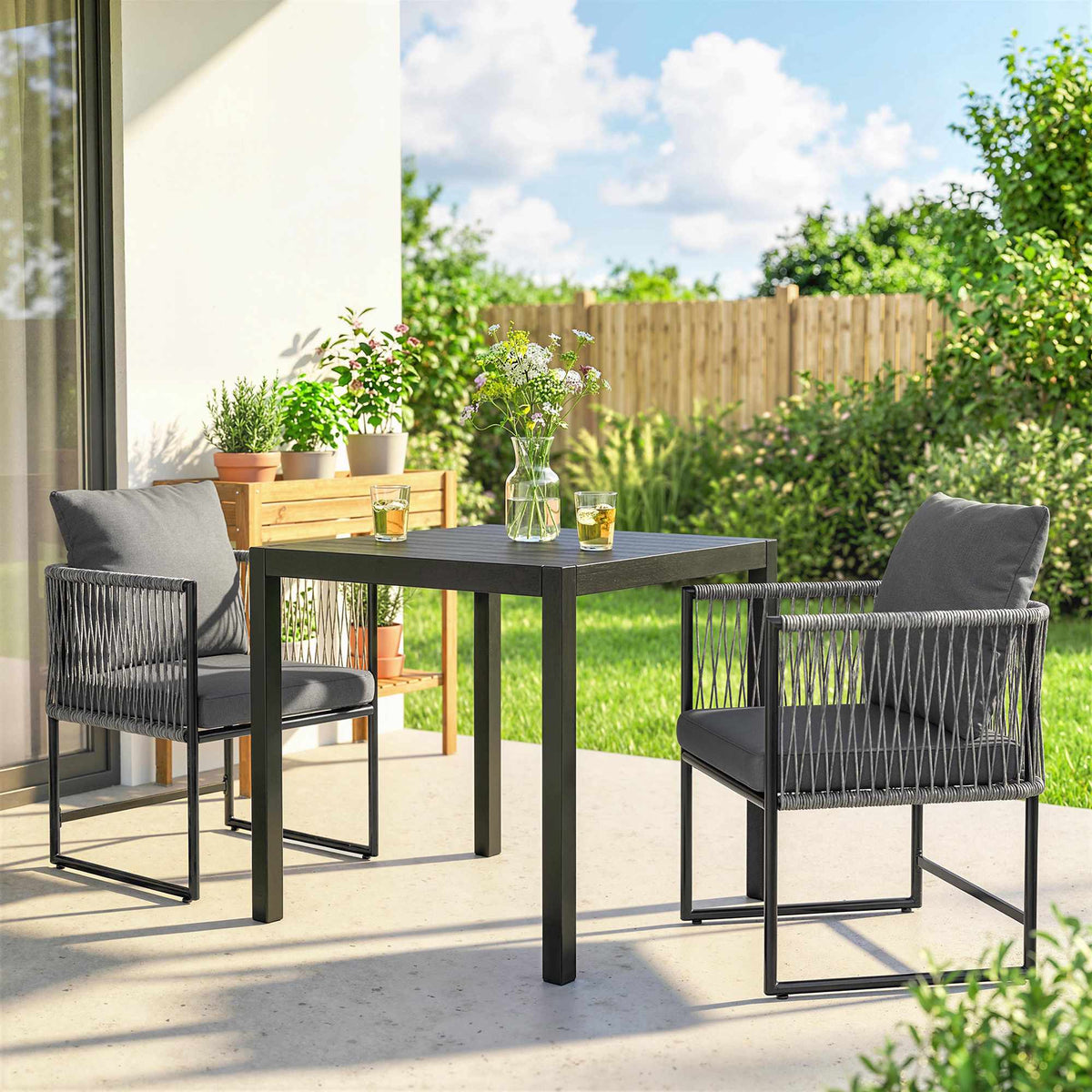 Outdoor Chairs Set, Steel Frame, PE Rattan, Cushioned