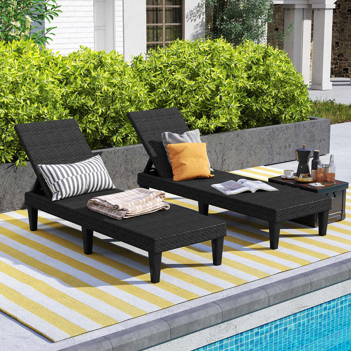 Outdoor Chaise Lounge, 3-Position Recline, Black