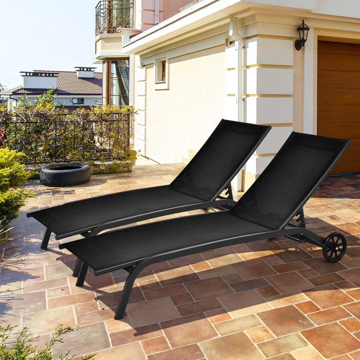 Outdoor Chaise Lounge Chair – 6-Position, Wheels, Black