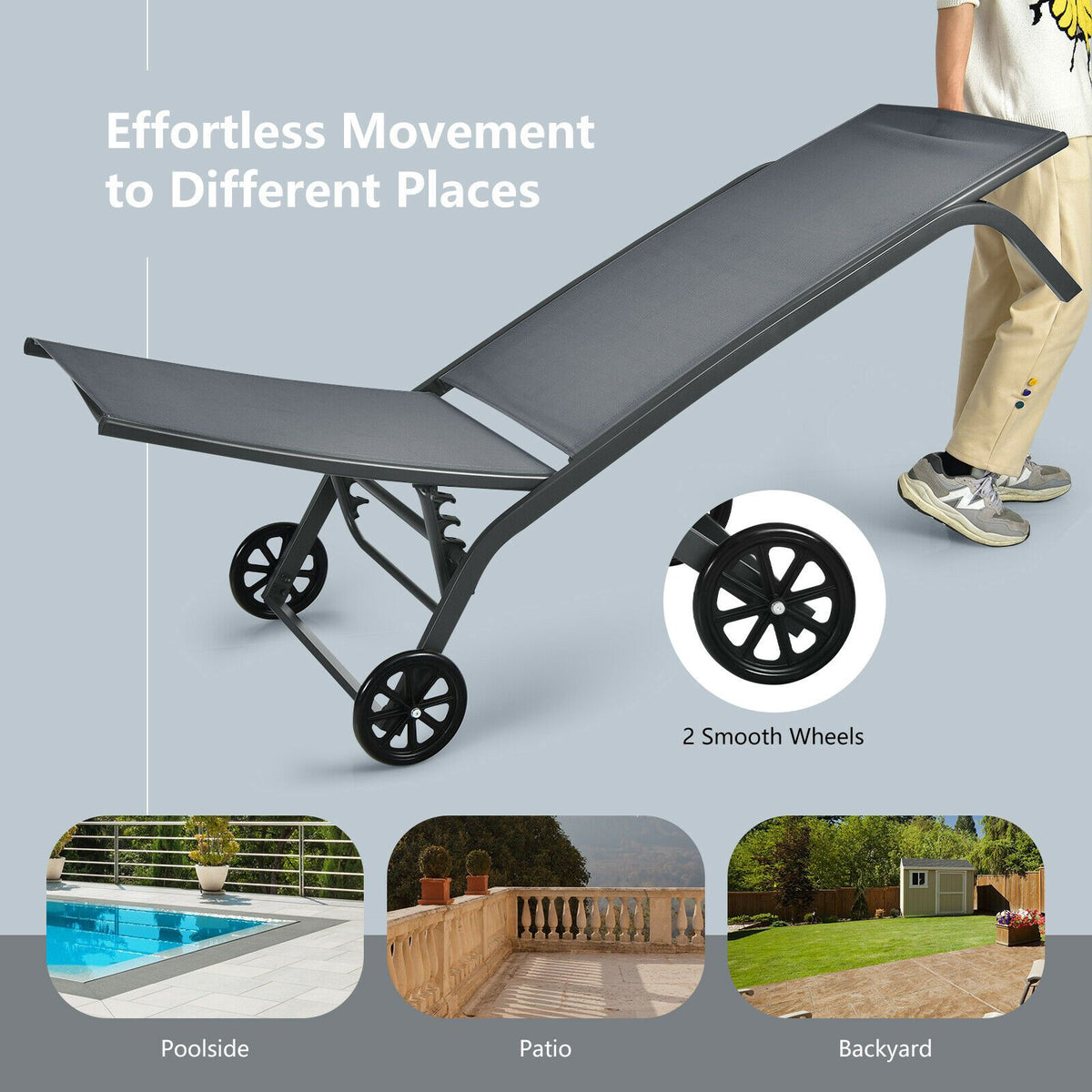 Outdoor Chaise Lounge Chair, 6-Position, Wheels