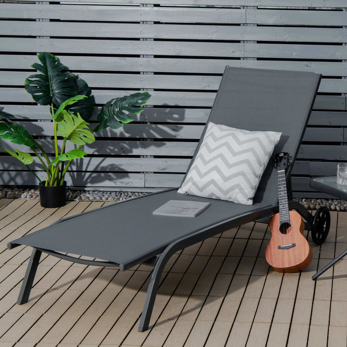 Outdoor Chaise Lounge Chair, 6-Position, Wheels