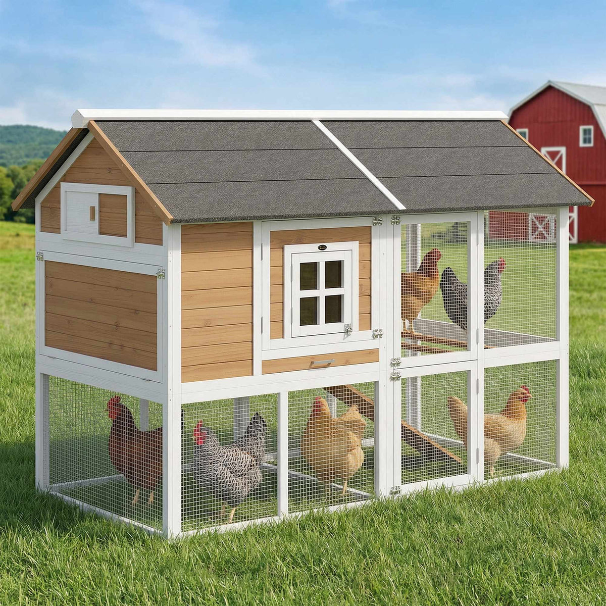 Outdoor Chicken Coop for 4, Waterproof Roof, Easy Clean