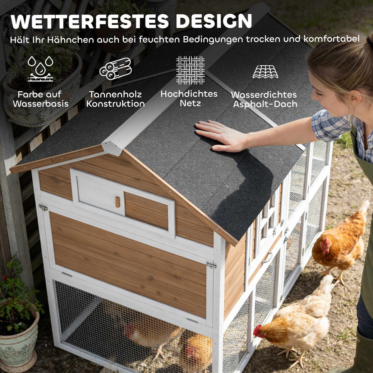 Outdoor Chicken Coop for 4, Waterproof Roof, Easy Clean