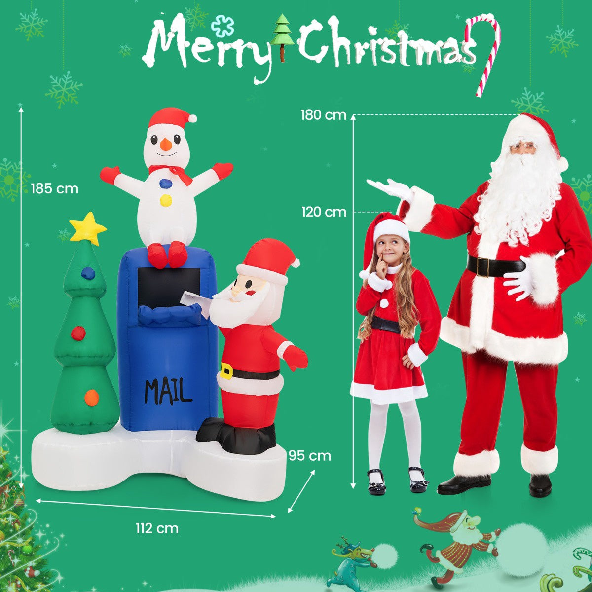 Outdoor Christmas Inflatable, 185 cm, LED Santa Scene