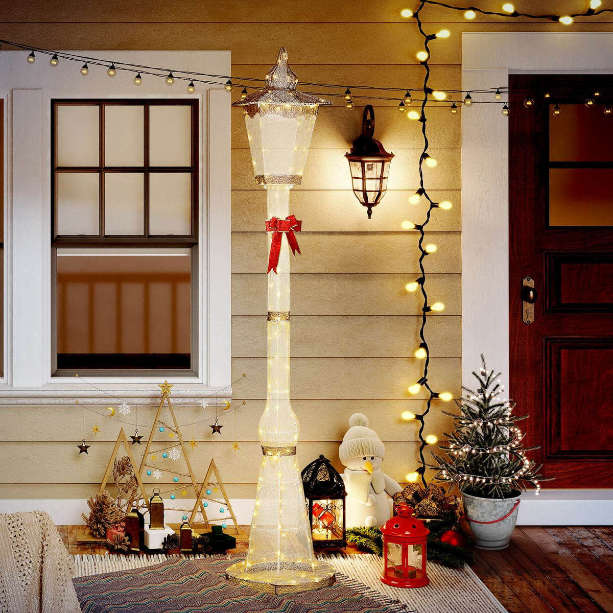 Outdoor Christmas Lantern Post, 215 cm, 155 LEDs, Waterproof