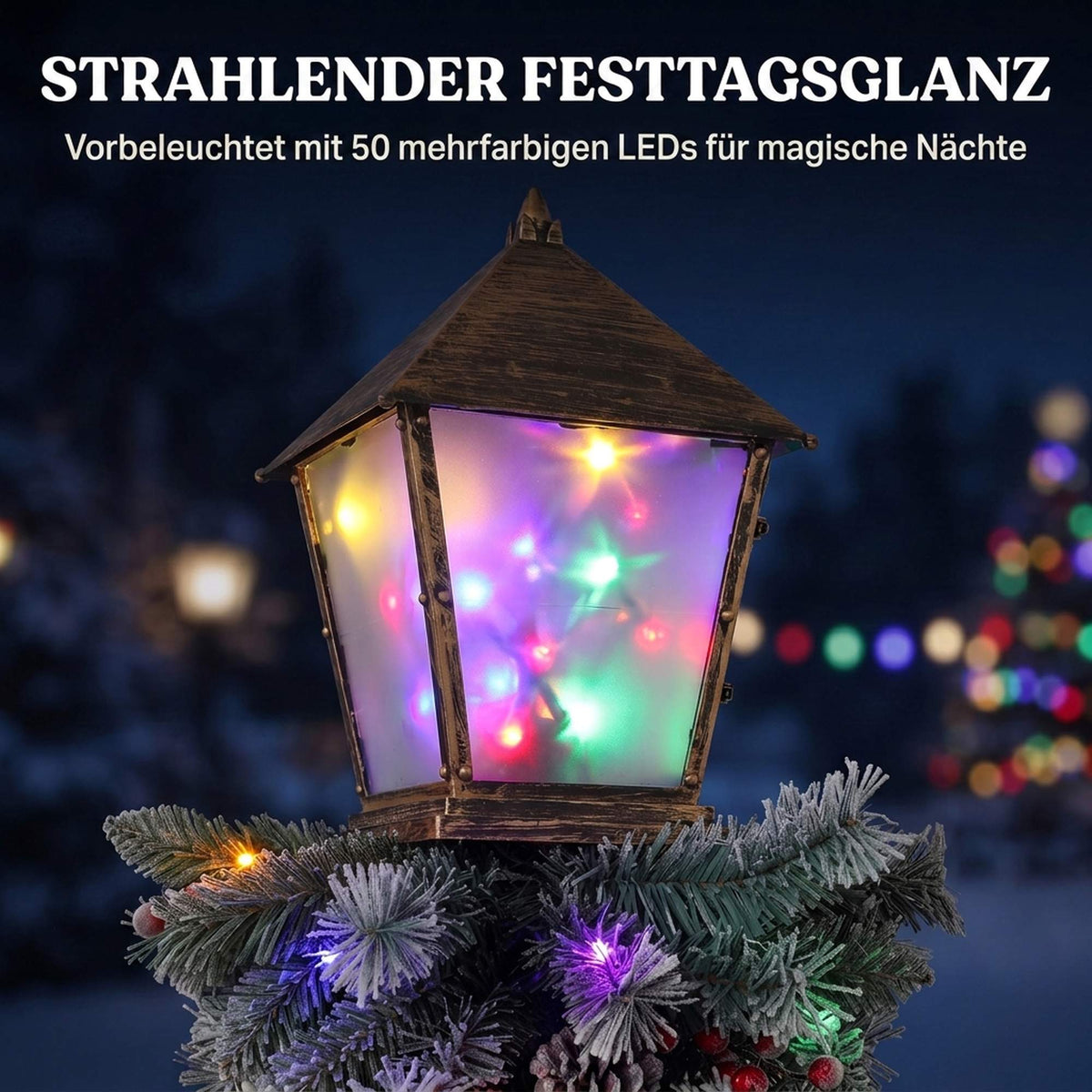 Outdoor Christmas Lantern with LED Lights, Pinecones, Berries