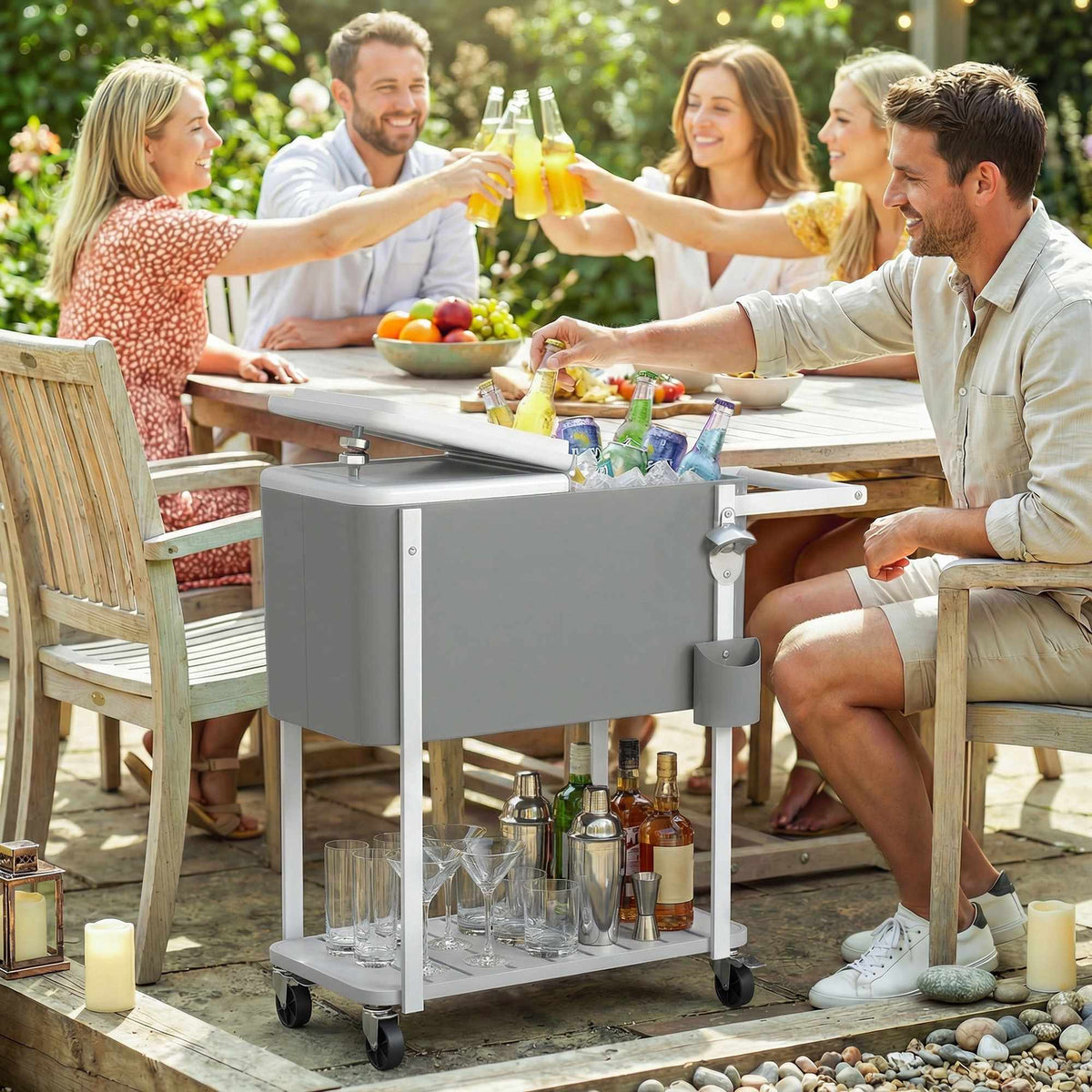 Outdoor Cooler Cart with Wheels, 56L Capacity, Gray