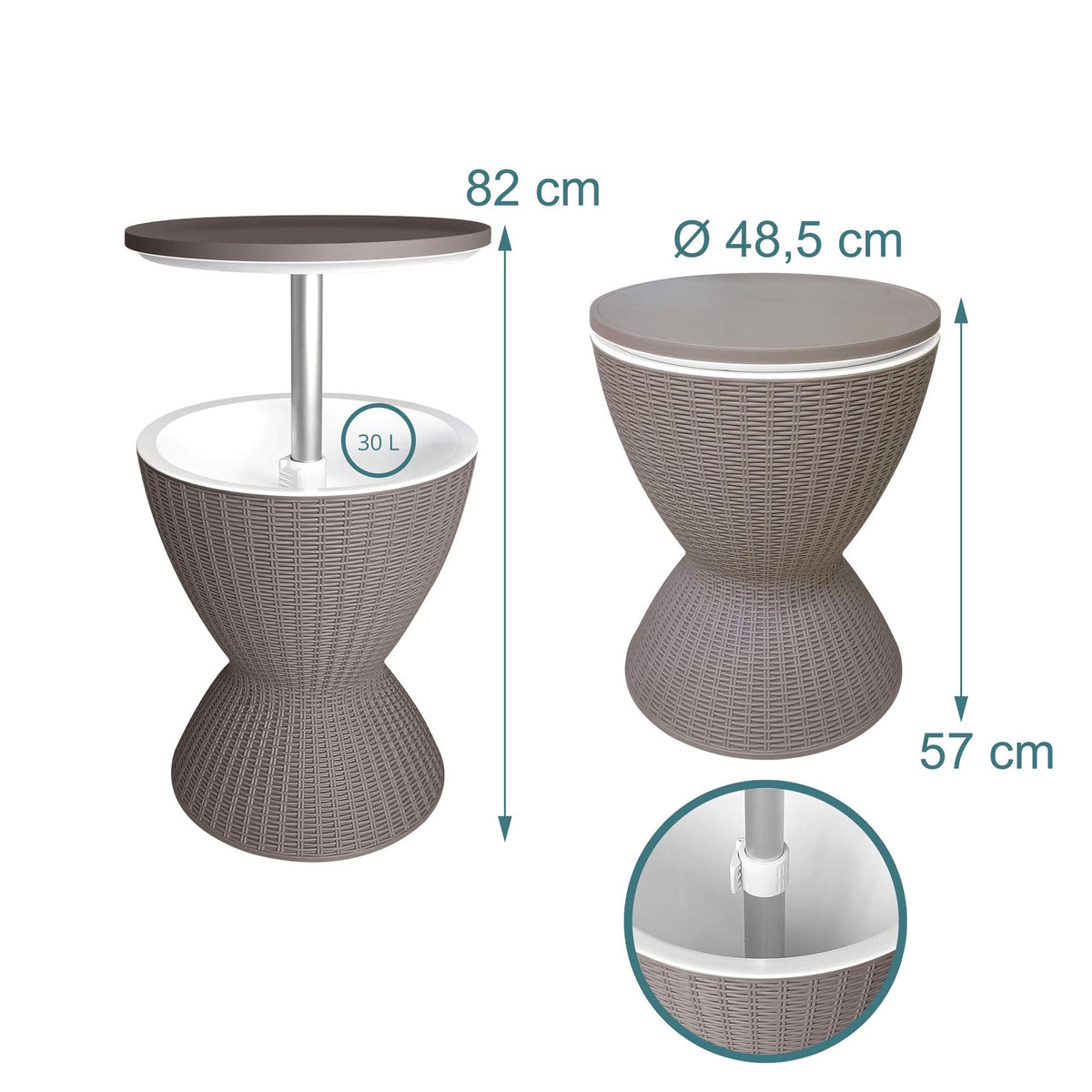 Outdoor Cooler Side Table, 30L Ice Box, Adjustable Top