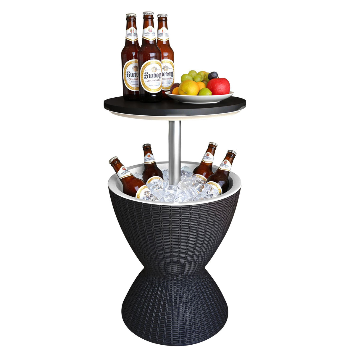 Outdoor Cooler Side Table, 30L Rattan, Adjustable Top