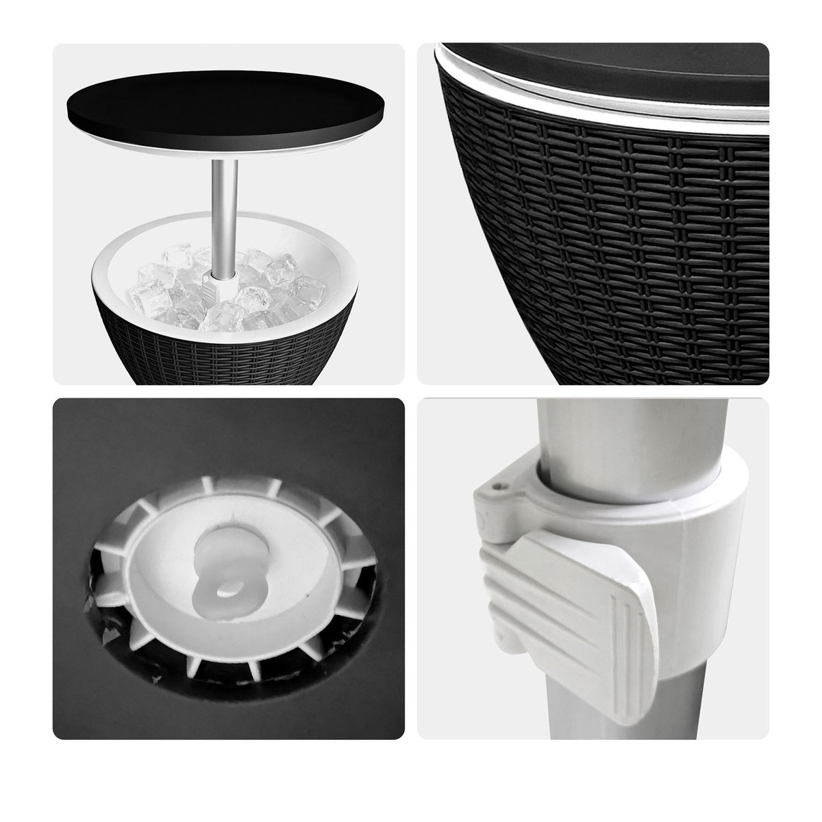 Outdoor Cooler Side Table, 30L Rattan, Adjustable Top