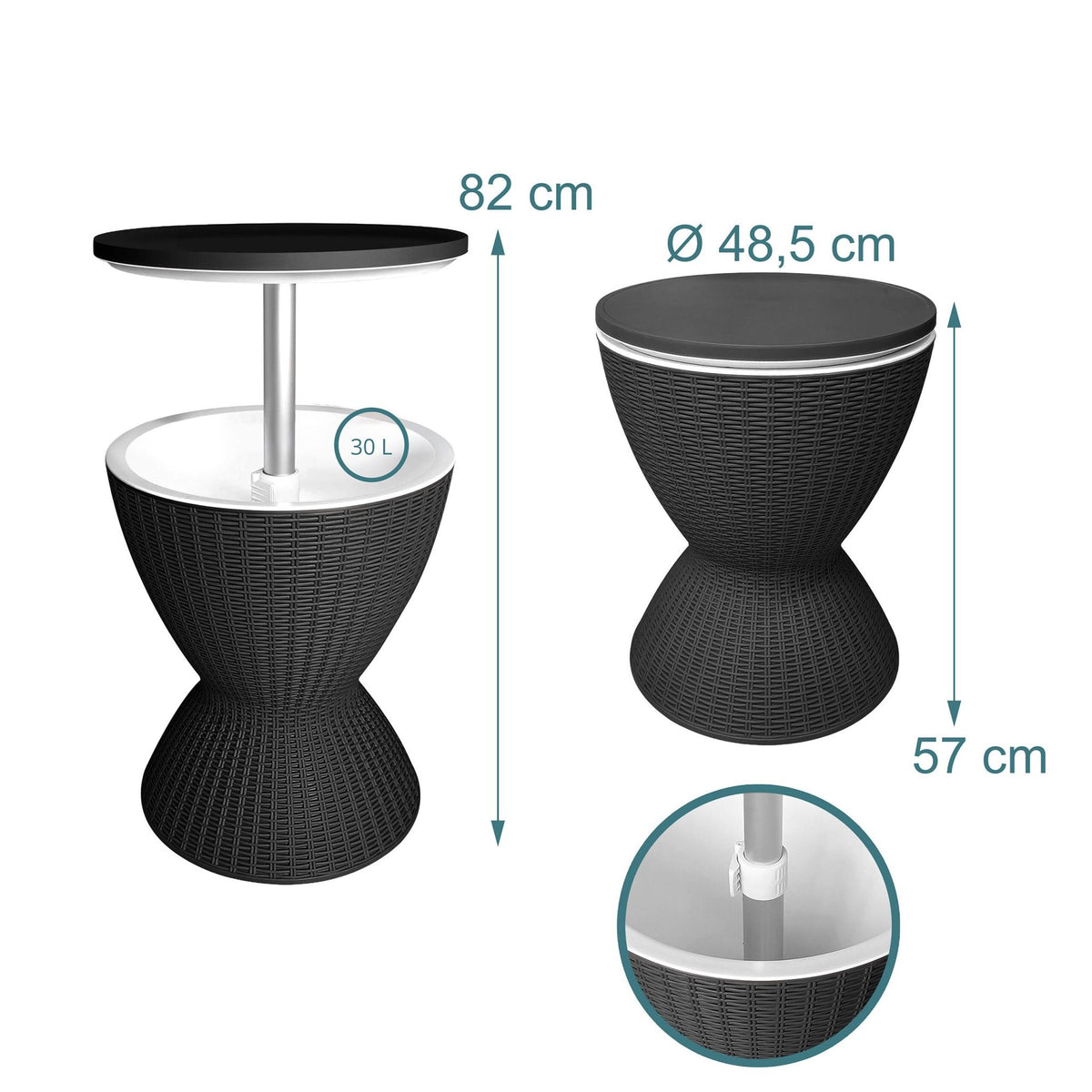 Outdoor Cooler Side Table, 30L Rattan, Adjustable Top