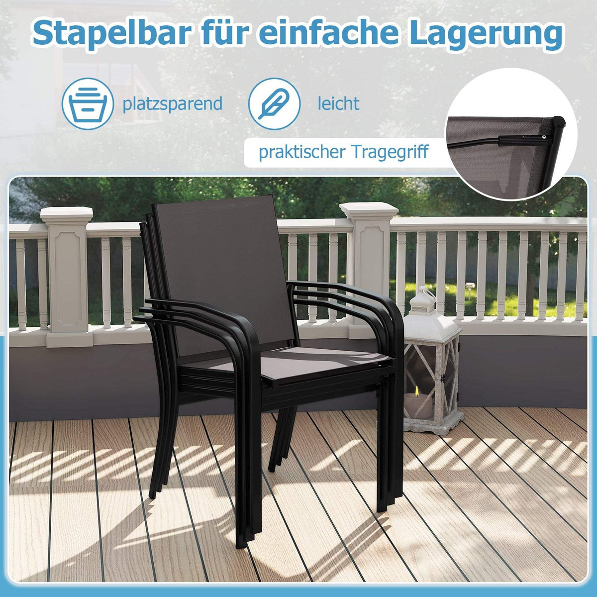 Outdoor Dining Chair Set – Stackable, Breathable Fabric, Gray