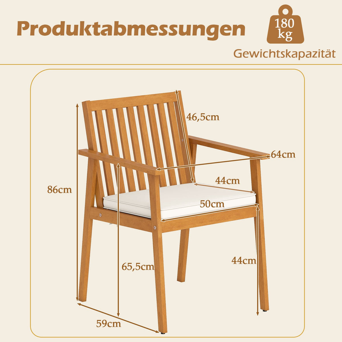 Outdoor Dining Chairs Set, Acacia Wood, Removable Cushions