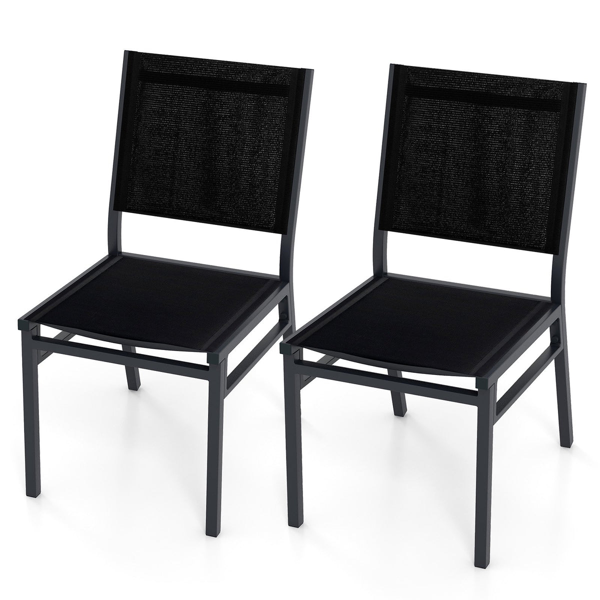 Outdoor Dining Chairs Set of 2, Breathable Fabric, Black