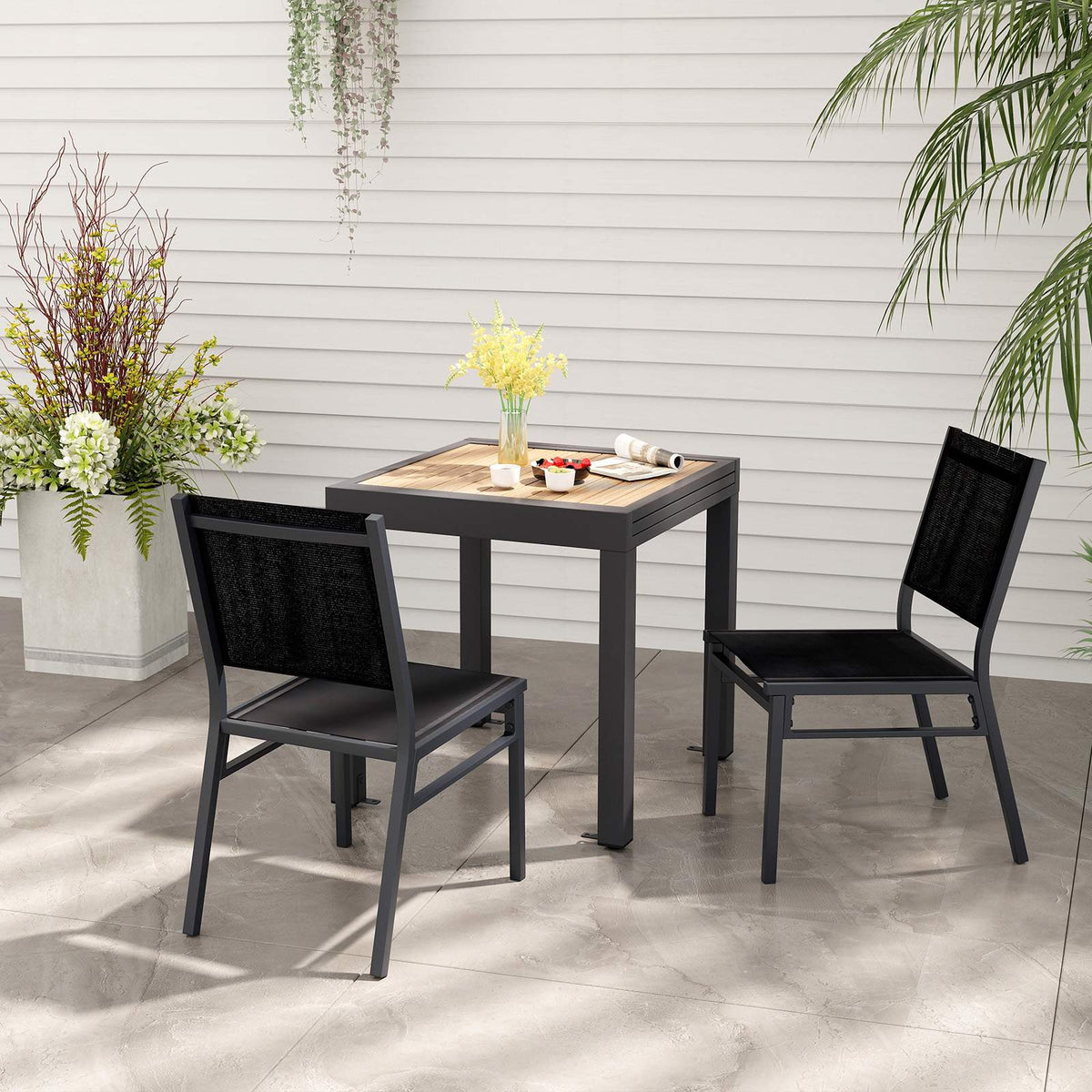 Outdoor Dining Chairs Set of 2, Breathable Fabric, Black
