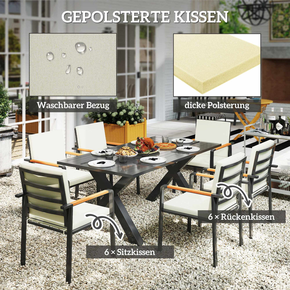 Outdoor Dining Set for 6, Weatherproof, Black/Grey