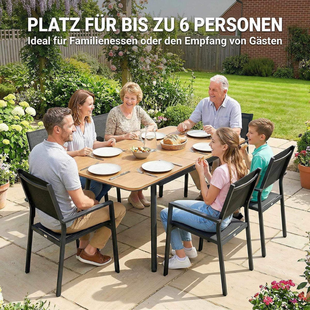 Outdoor Dining Table 140x80 cm, 6 Seats, Teak WPC Top