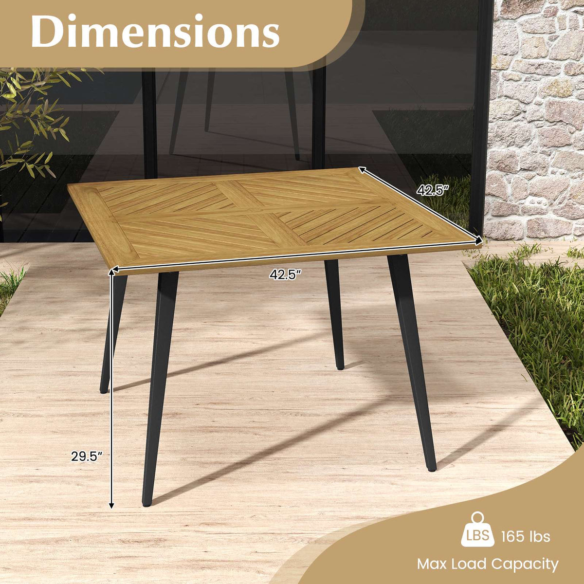 Outdoor Dining Table, Acacia Wood, 4-Person, 1.9 in Hole