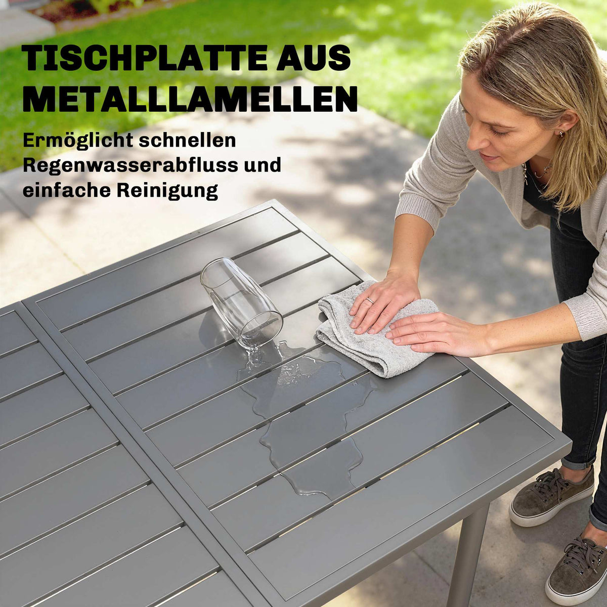 Outdoor Dining Table for 6, 165 x 80 cm, Steel Frame