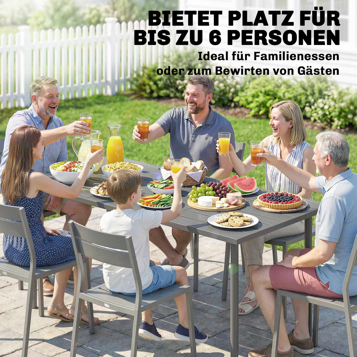 Outdoor Dining Table for 6, 165 x 80 cm, Steel Frame