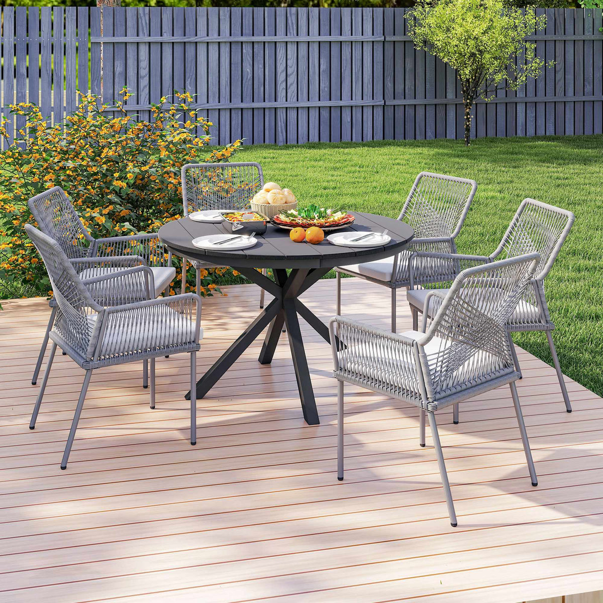 Outdoor Dining Table for 6, Aluminum Frame, Black