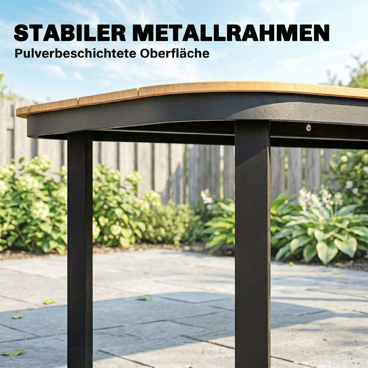 Outdoor Dining Table for 6, WPC Top, Metal Frame, 155x88 cm