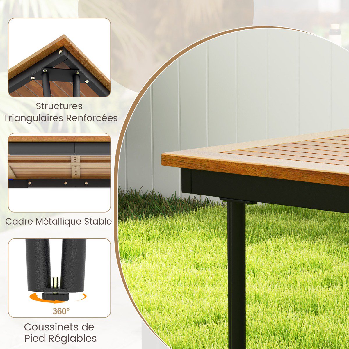 Outdoor Dining Table for 8, Acacia Top, 200x90 cm