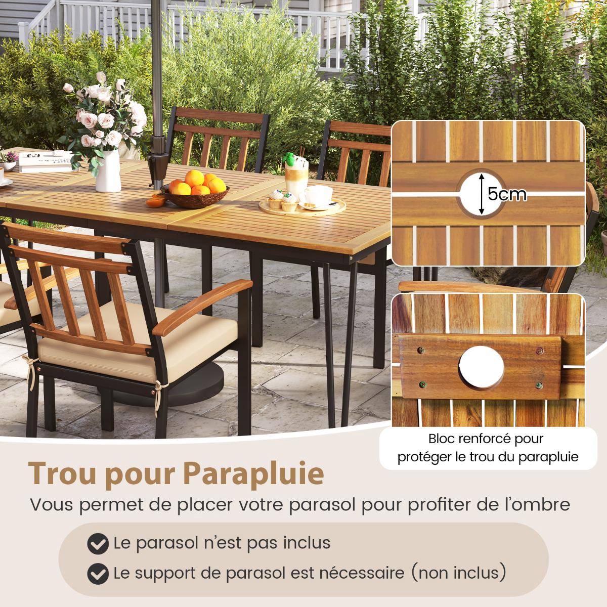 Outdoor Dining Table for 8, Acacia Top, 200x90 cm