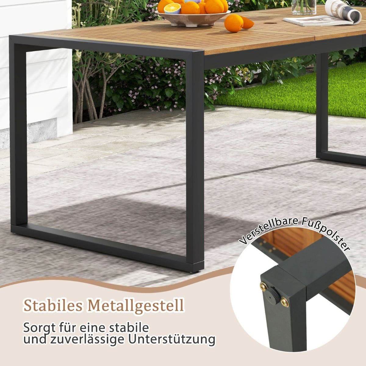 Outdoor Dining Table for 8, Acacia Wood, Umbrella Hole