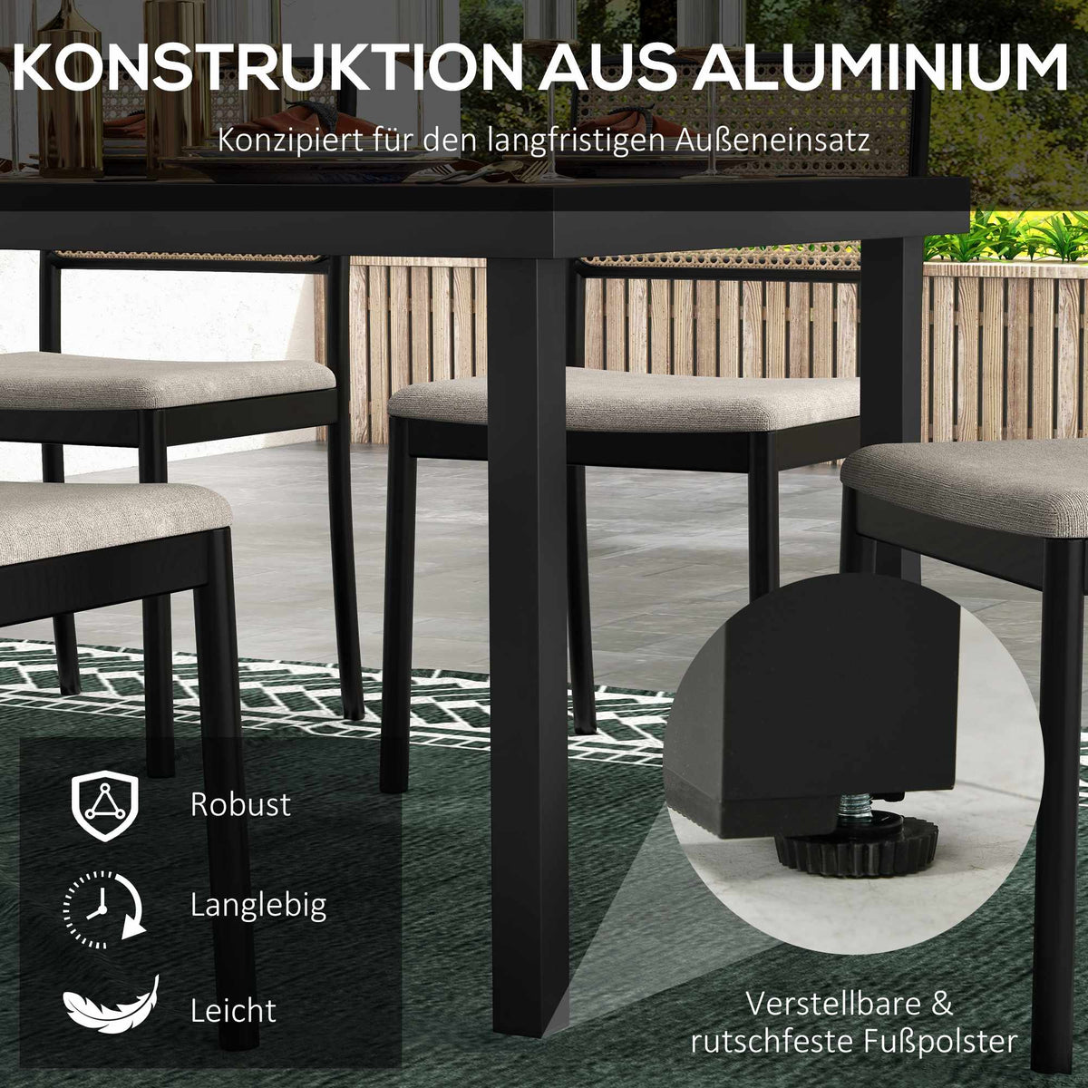 Outdoor Dining Table for 8, Weatherproof, Wood Look, 190x90 cm