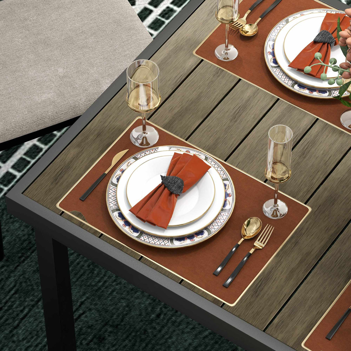 Outdoor Dining Table for 8, Weatherproof, Wood Look, 190x90 cm