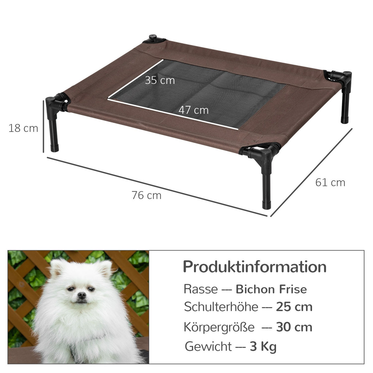 Outdoor Dog Bed Robust Dog Lounger 600D Oxford Brown 76X61X18Cm Dogs & Cats