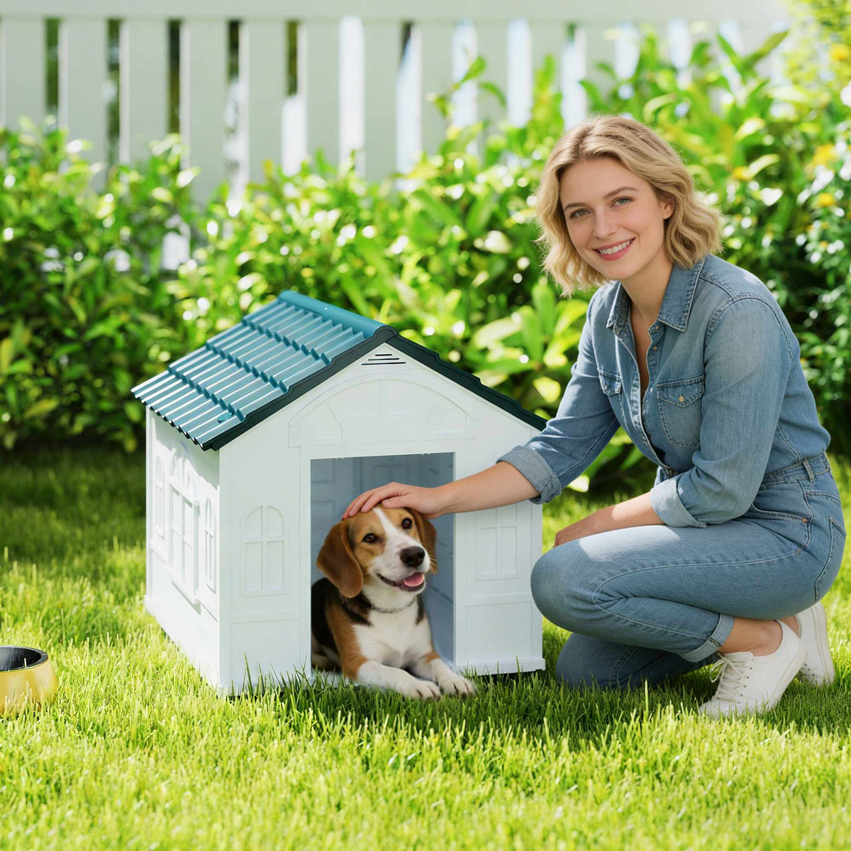 Outdoor Dog House, Weatherproof Plastic, 65 x 75.7 x 63 cm, Blue