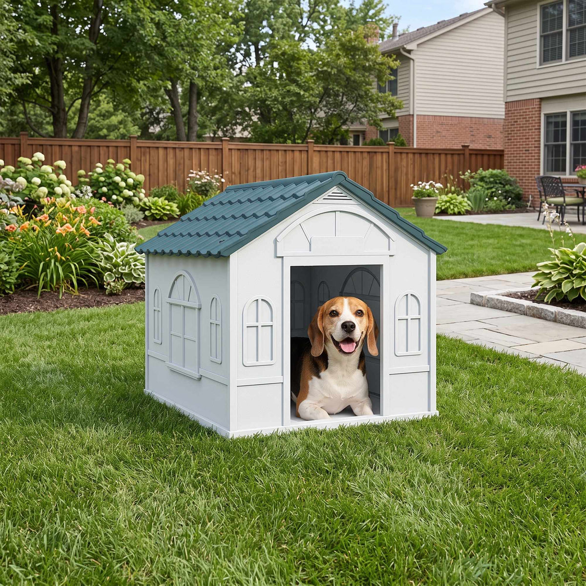 Outdoor Dog House, Weatherproof Plastic, 65 x 75.7 x 63 cm, Blue