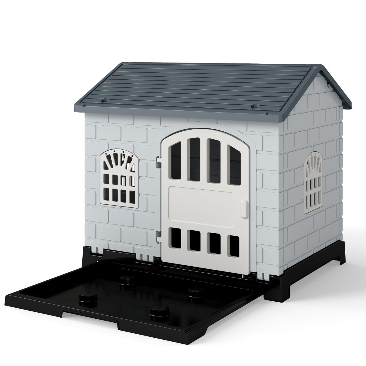 Outdoor Dog House with Door, 3 Windows, Removable Floor