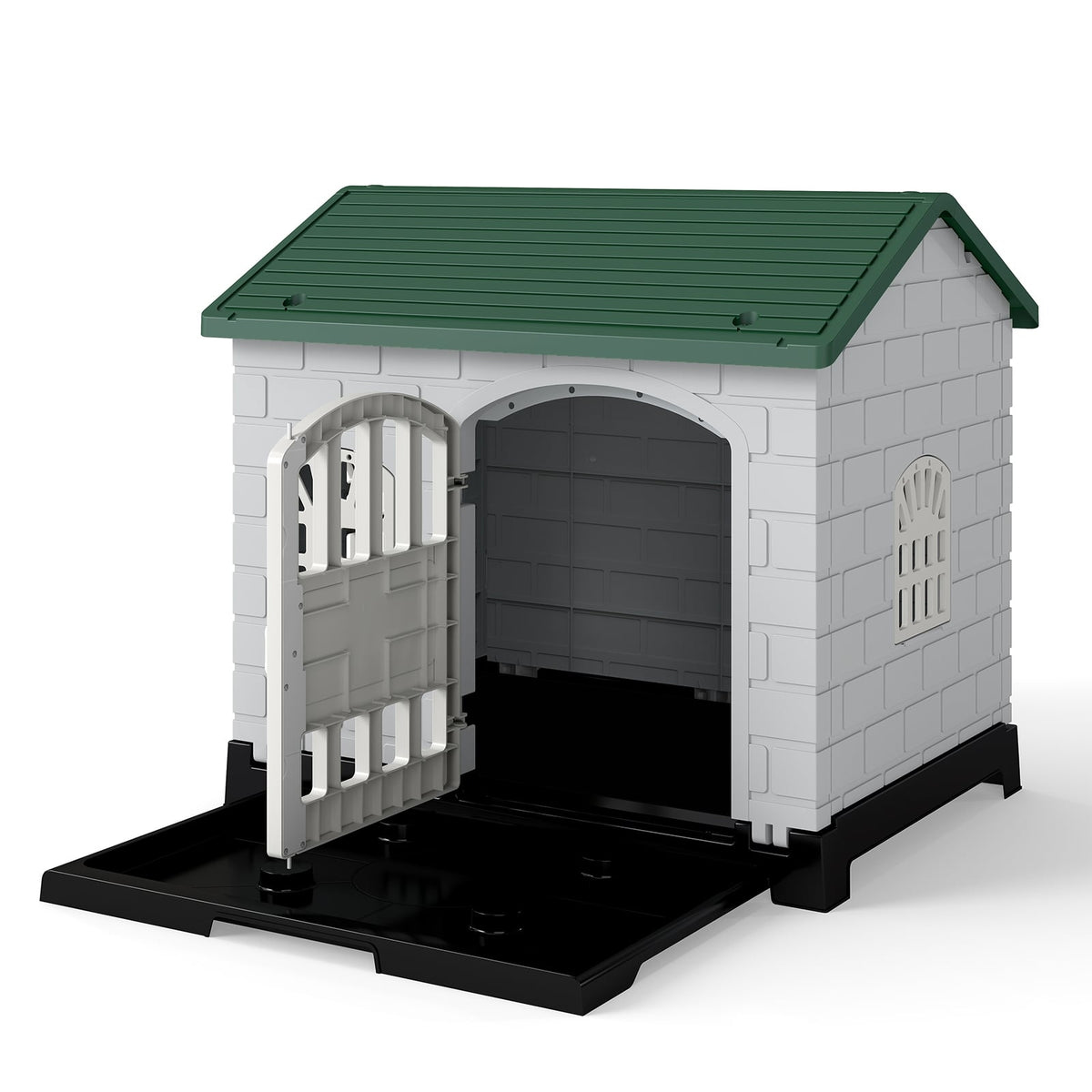Outdoor Dog House with Door, Windows, Removable Floor