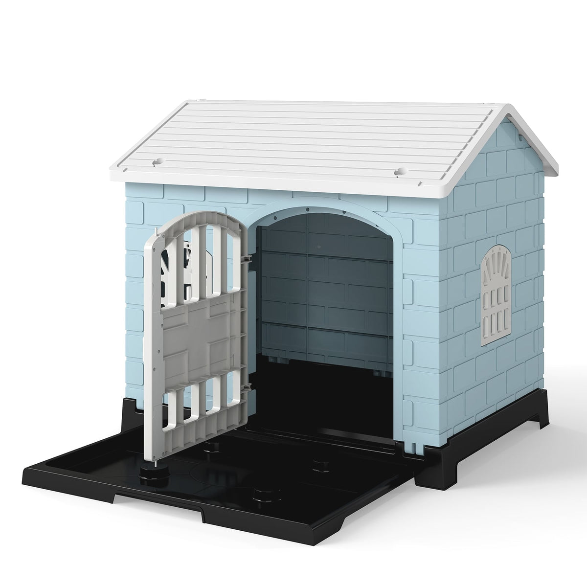 Outdoor Dog House with Door, Windows, Removable Floor