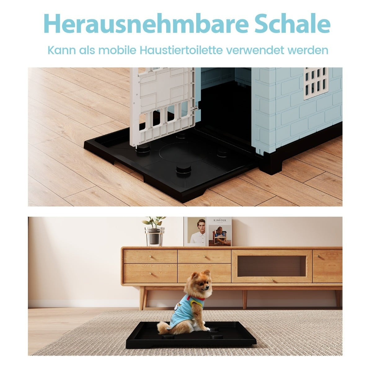 Outdoor Dog House with Door, Windows, Removable Floor
