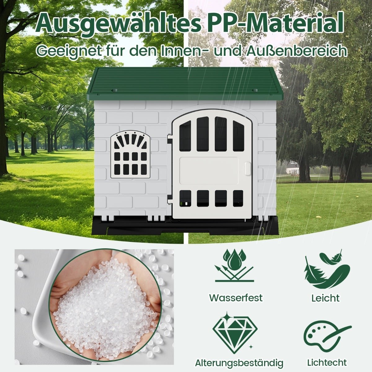 Outdoor Dog House with Door, Windows, Removable Floor