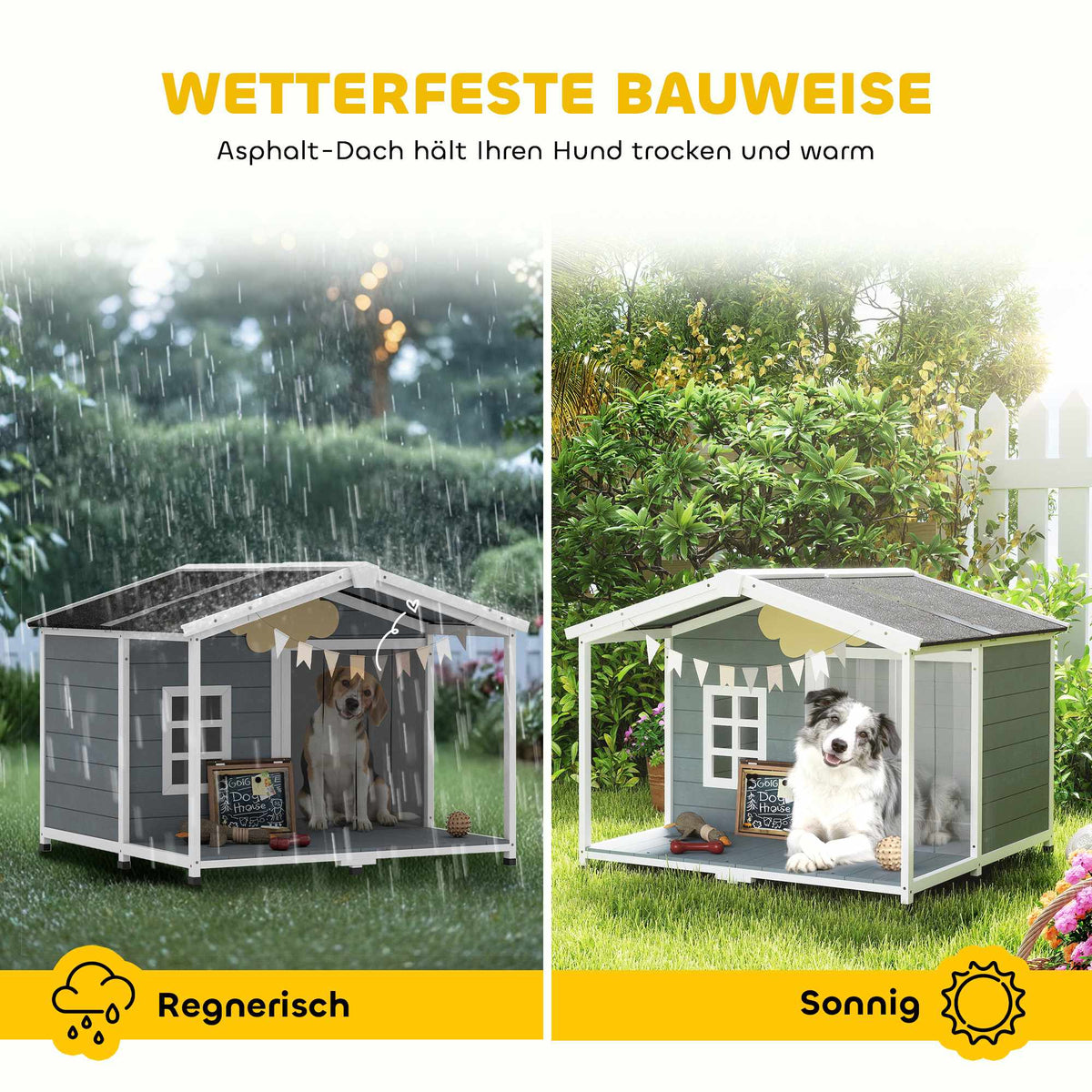 Outdoor Dog House with Veranda, Weatherproof, Easy Clean